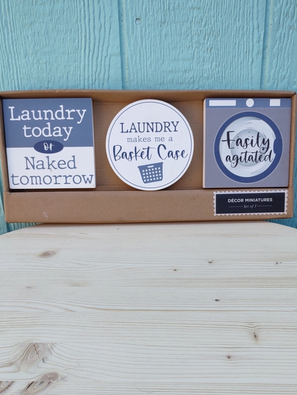 Laundry Decor Signs - Blue & White Set of 3
